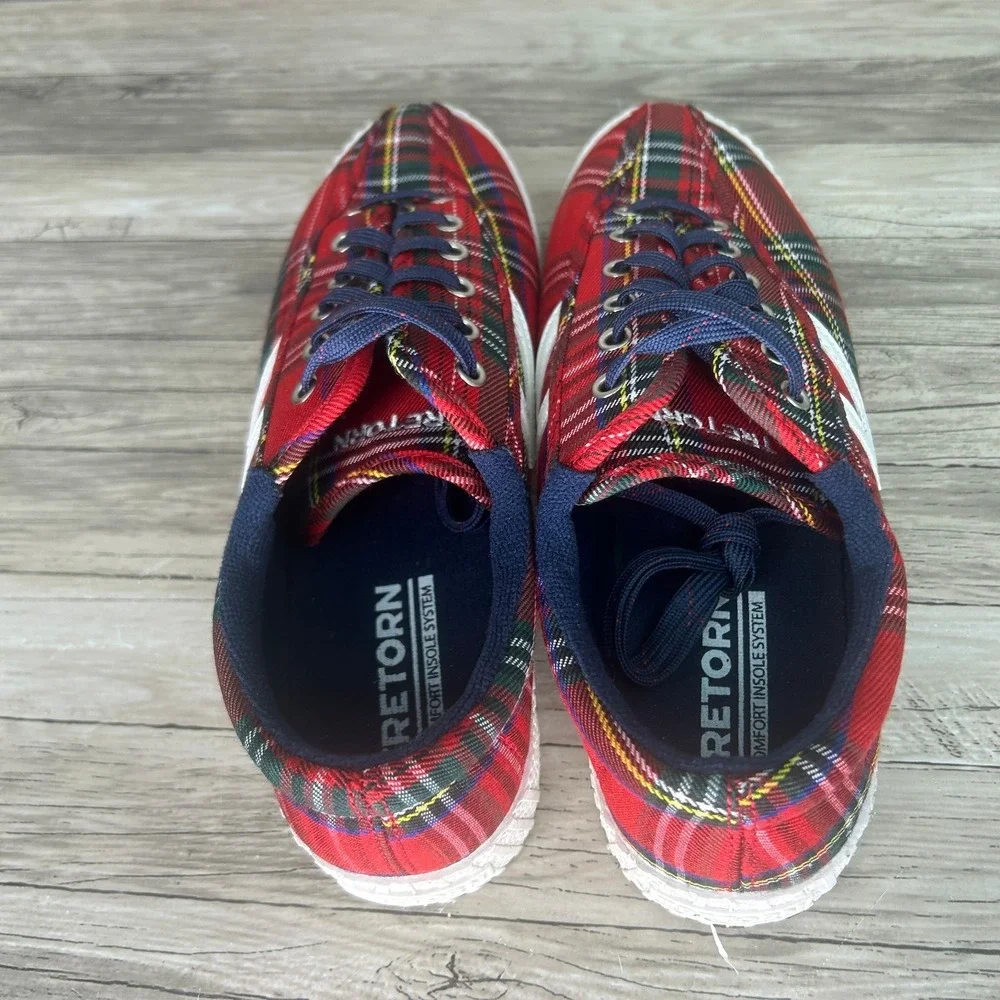 Tretorn Nylite 6.5 Red Plaid Tartan Canvas Sneakers Low Top Lace Up Shoes